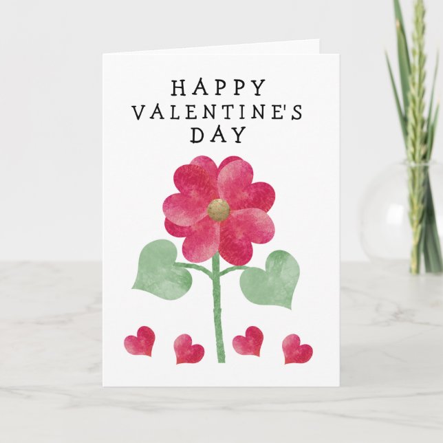 Herzliche Blume Frohes Valentinstag Rosa Feiertagskarte (Vorderseite)