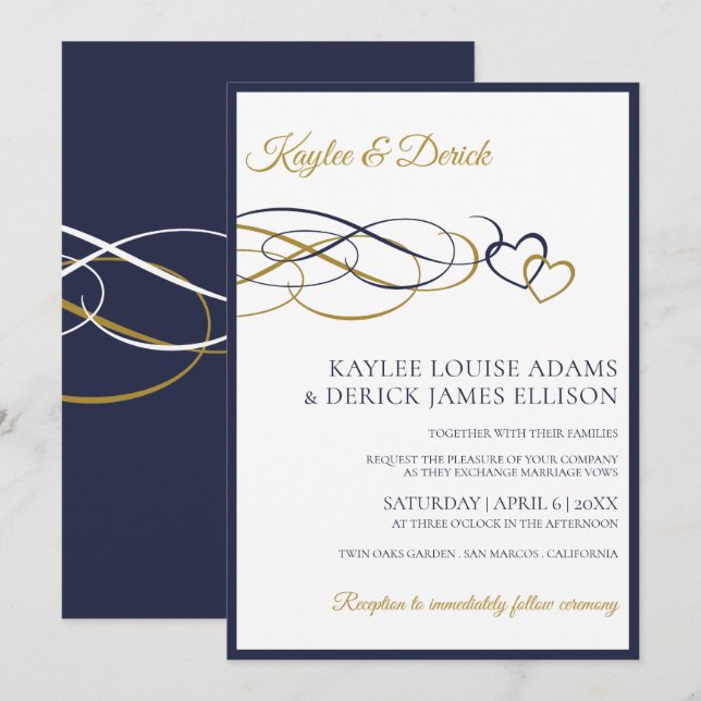 Herzliche Einladungen für Hochzeiten | Dunkles Nav (Vorne/Hinten)