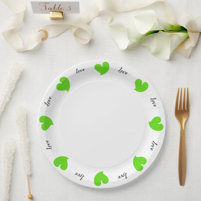 Herzliche Herzen Grün - Benutzerdefinierter Text P Pappteller (Hochzeit)
