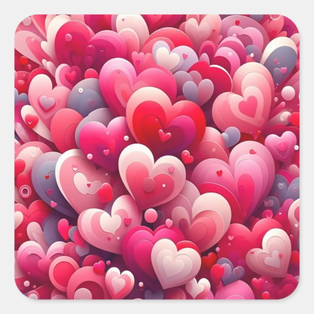 Herzliche Inspiration für rosa und rote Valentine Quadratischer Aufkleber (Vorderseite)