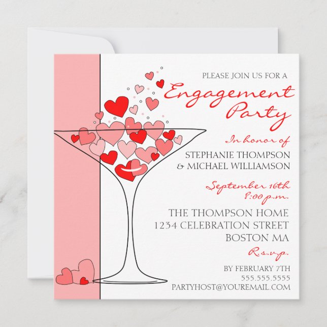 Herzliche Liebe Cocktail Engagement Party Einladun Einladung (Vorderseite)