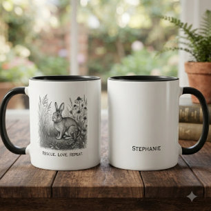 Herzliche monochrome Skizze Hase Rettung Tasse