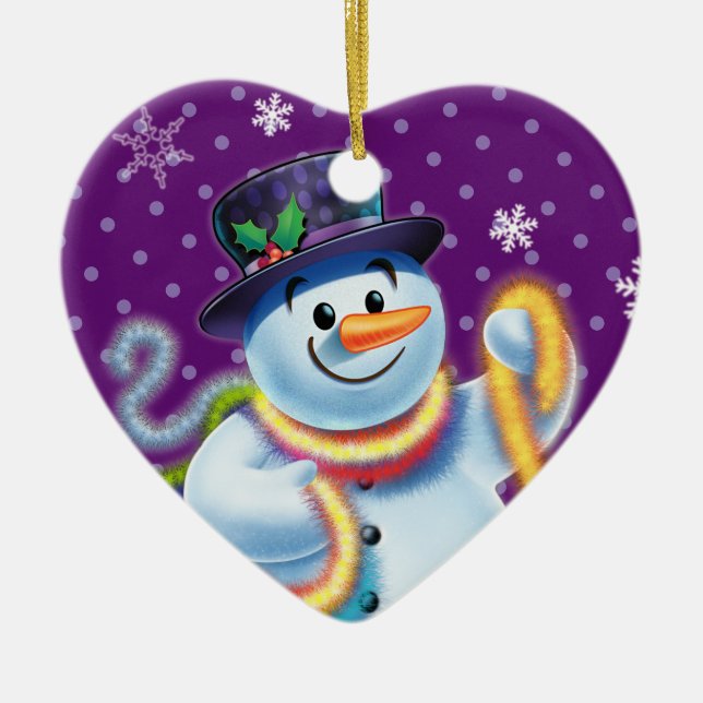 Herzliche Weihnachtsbaumdekoration Snowman & tinse Keramik Ornament (Vorne)