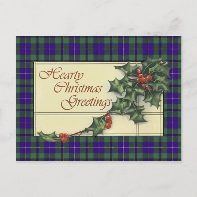 Herzliche Weihnachtsgrüße, Douglas tartan Feiertagspostkarte (Vorderseite)