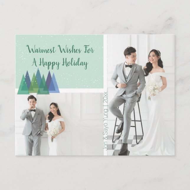 Herzliche Wünsche Moderne Aquamarin | 2 Foto Urlau Postkarte (Vorderseite)