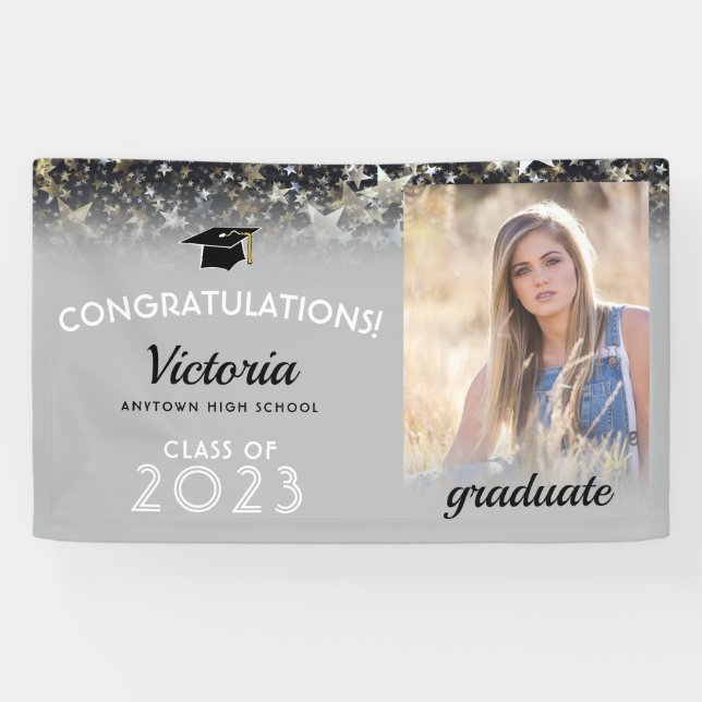 Herzlichen Glückwunsch 2023 Graduate Silver & Gold Banner (Horizontal)