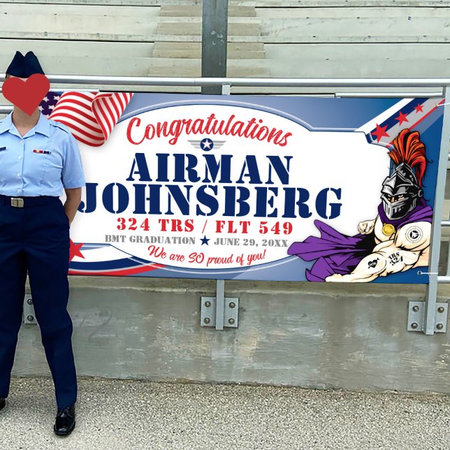 Herzlichen Glückwunsch 324 Knights AirForce Abschl Banner (Air Force, Graduation Vinyl Banner, 324 TRS Knights mascot, BMT Basic Training, Airman Graduation)
