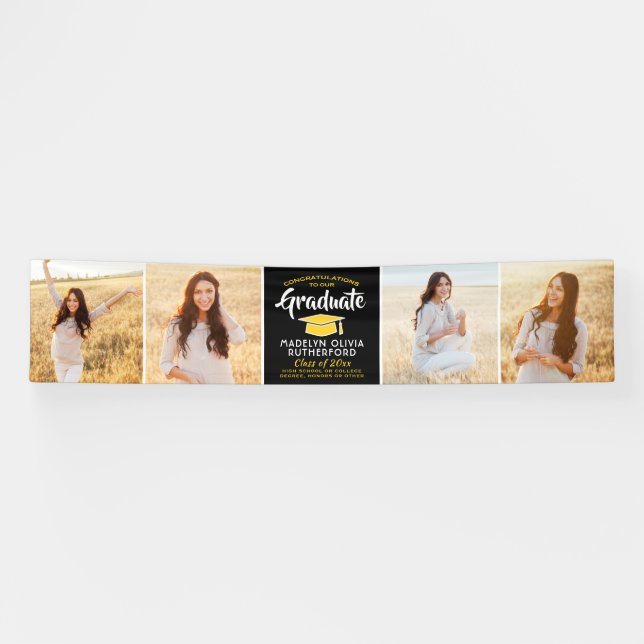 Herzlichen Glückwunsch 4 Foto Black & Yellow Absch Banner (Horizontal)