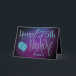 Herzlichen Glückwunsch 75. Name Lila Aquamariner M Karte<br><div class="desc">Ein elegantes Design mit einem mystischen Ambiente, um einen glücklichen 75. Geburtstag zu wünschen. "Happy Birthday" ist ein Set in einer dekorativen Schriftzeichen-Typografie mit verzierten Wimpern in Blautönen, und das Zeitalter ist in einer koordinierenden Schrift zusammen mit dem Namen Ihres Empfängers, auf einem Aquarellhintergrund in lila Tönen. Sie können die...</div>