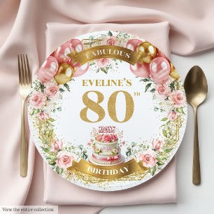 Herzlichen Glückwunsch 80. Geburtstag Personalisie Pappteller