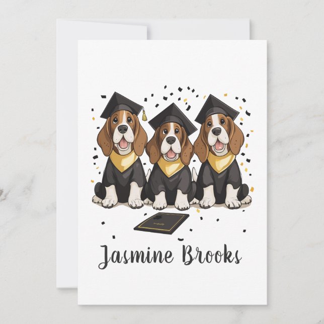 Herzlichen Glückwunsch Abschluss Basset Hound Hund Ankündigung (Vorderseite)