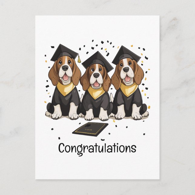 Herzlichen Glückwunsch Abschluss Basset Hound Hund Postkarte (Vorderseite)