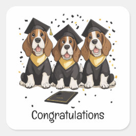 Herzlichen Glückwunsch Abschluss Basset Hound Hund Quadratischer Aufkleber