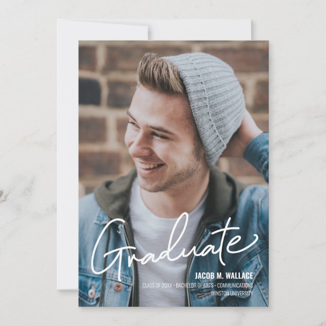 Herzlichen Glückwunsch Abschluss Foto Male Graduat Ankündigung (Vorderseite)