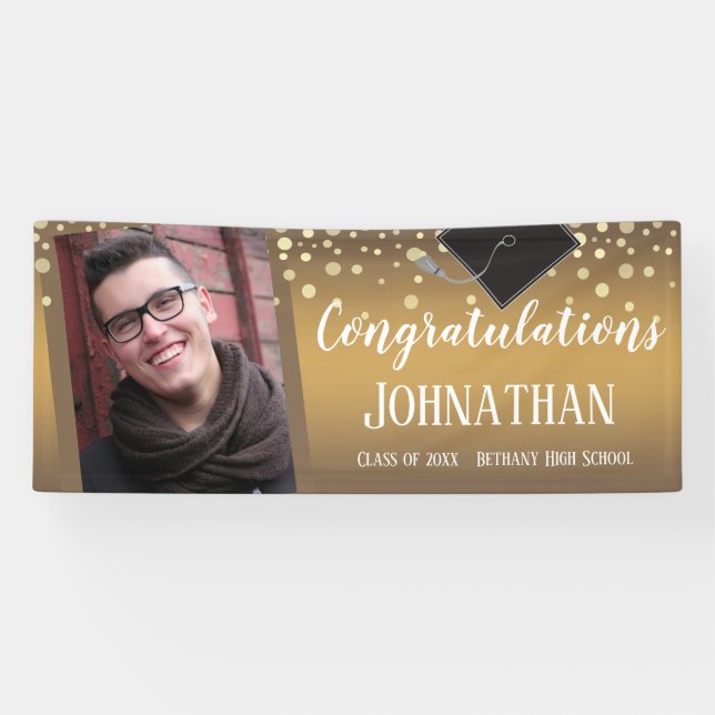 Herzlichen Glückwunsch Abschluss Gold Confetti Fot Banner (Horizontal)