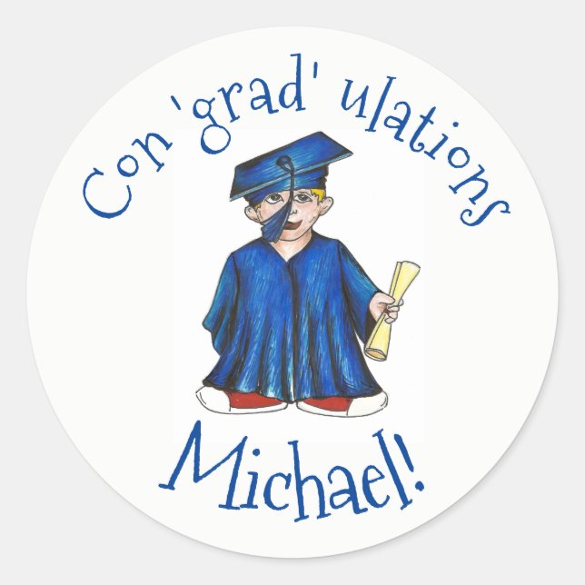 Herzlichen Glückwunsch Abschluss Graduate Cap Gown Runder Aufkleber (Vorderseite)