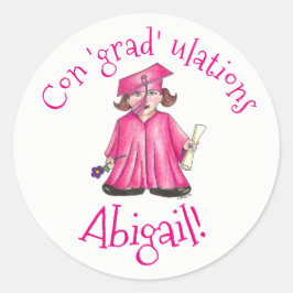 Herzlichen Glückwunsch Abschluss Graduate Cap Gown Runder Aufkleber