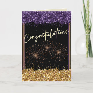 Herzlichen Glückwunsch Abschluss Lila & Gold Spark Karte