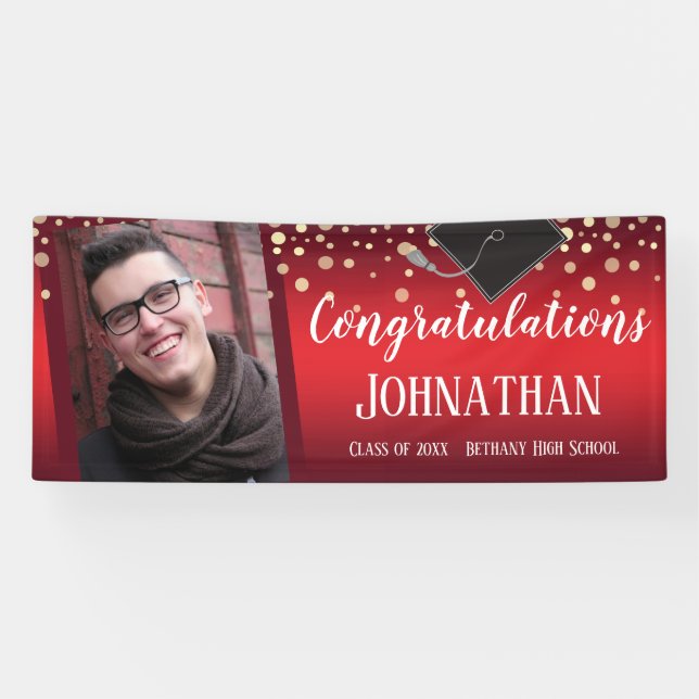 Herzlichen Glückwunsch Abschluss Red mit Confetti  Banner (Horizontal)