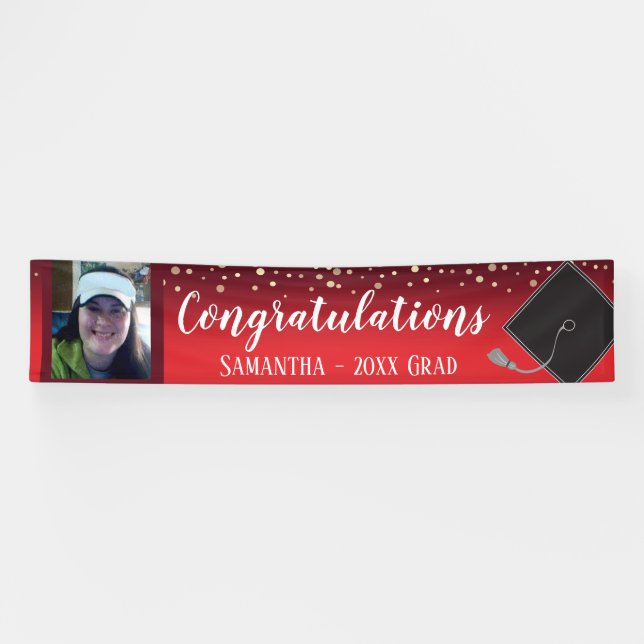 Herzlichen Glückwunsch Abschluss Red mit Confetti  Banner (Horizontal)