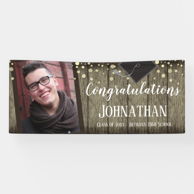 Herzlichen Glückwunsch Abschluss Wood Confetti Fot Banner (Horizontal)