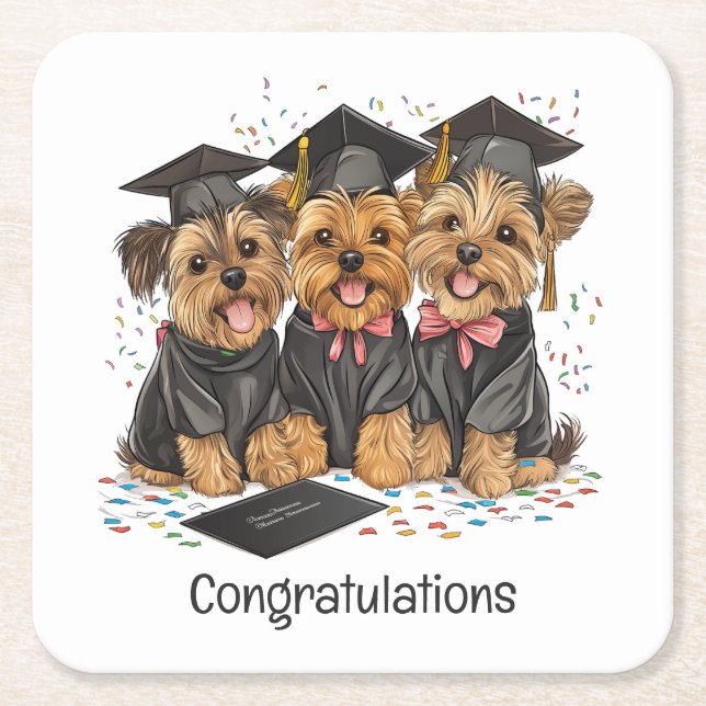 Herzlichen Glückwunsch Abschluss Yorkshire Terrier Rechteckiger Pappuntersetzer (Vorderseite)