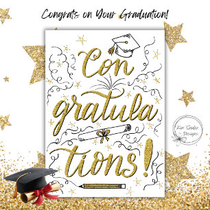 Herzlichen Glückwunsch Absolvent Gold Glitter Schr Karte