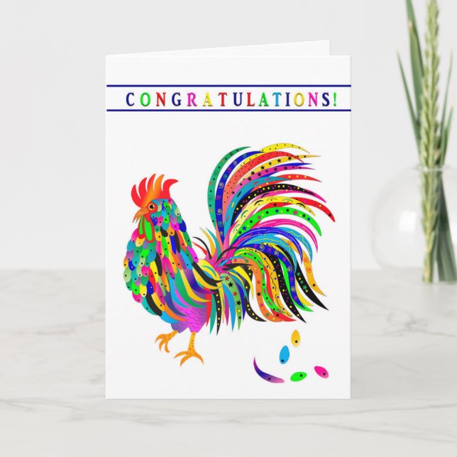Herzlichen Glückwunsch Abstrakt farbenfroh Rooster Karte (Vorderseite)