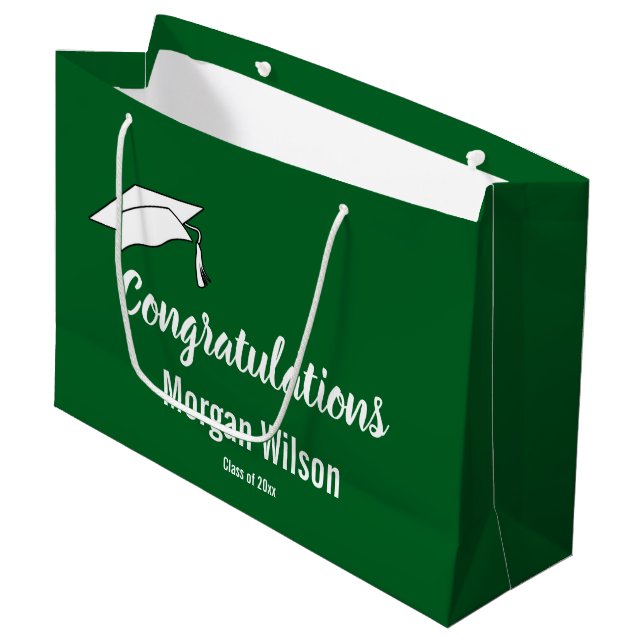 Herzlichen Glückwunsch an die Graduate Dark Green  Große Geschenktüte (Vorderseite Schrägansicht)