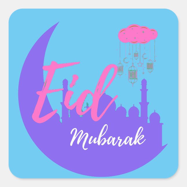 Herzlichen Glückwunsch an Eid Mubarak Balloon Quadratischer Aufkleber (Vorderseite)