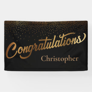Herzlichen Glückwunsch an Gold Confetti auf Black Banner