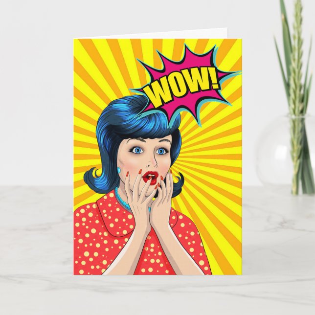 Herzlichen Glückwunsch an Pop Art Wow Woman Karte (Vorderseite)