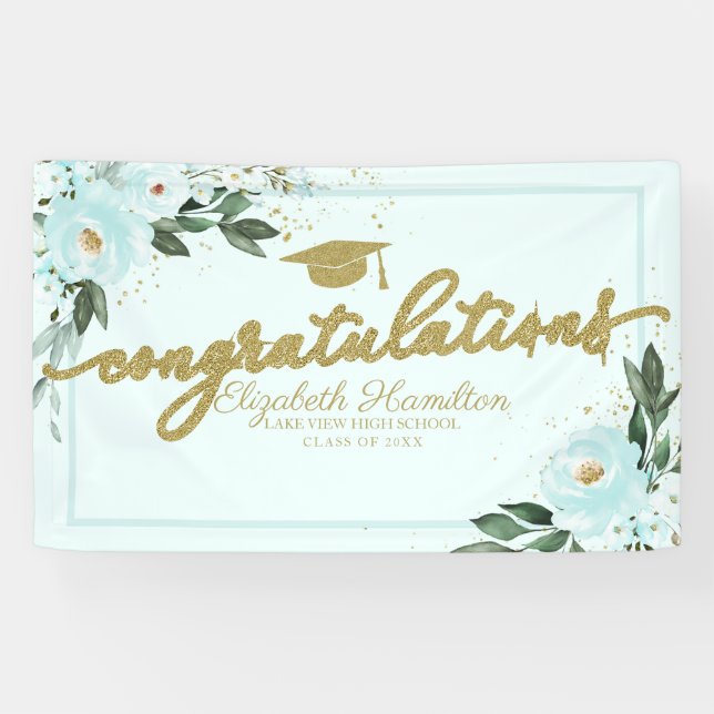 Herzlichen Glückwunsch Aquamarine Blumenstudium Pa Banner (Horizontal)