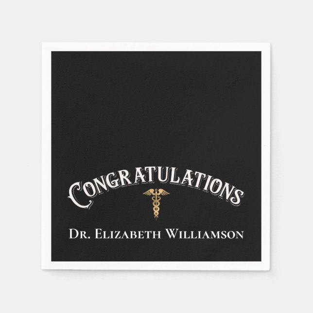 Herzlichen Glückwunsch Arzt Caduceus Gold Serviette (Vorderseite)