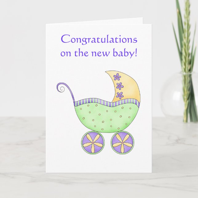 Herzlichen Glückwunsch Baby Buggy Carriage Green Y Karte (Vorderseite)