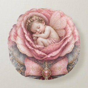 Herzlichen Glückwunsch Baby Fee Mädchen Pink Rose Rundes Kissen