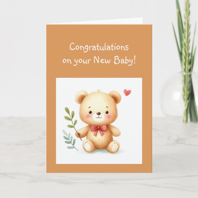 Herzlichen Glückwunsch Baby Fun Teddy Bear Karte (Vorderseite)