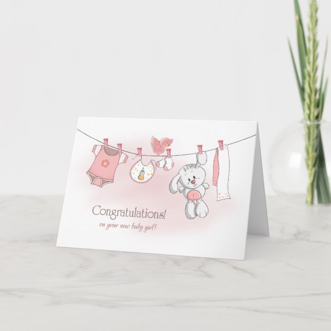 Herzlichen Glückwunsch Baby Girl mit Bunny Karte (Vorderseite)