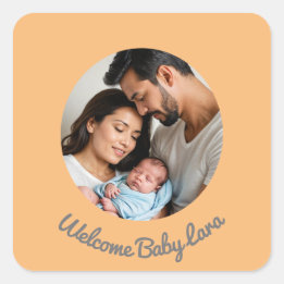 Herzlichen Glückwunsch Baby peach Willkommensgruss Quadratischer Aufkleber