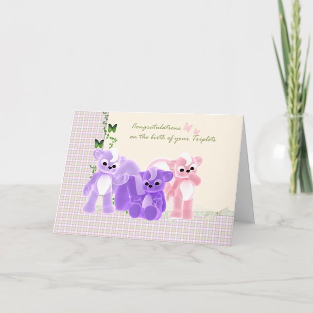 Herzlichen Glückwunsch Baby Triplets Card, New Bab Karte (Vorderseite)