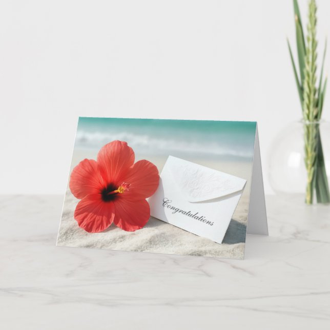 Herzlichen Glückwunsch Beach Hochzeit mit Hibiskus Karte (Vorderseite)
