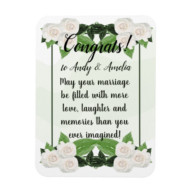 Herzlichen Glückwunsch Best Wishs White Roses Magn Magnet (Vertikal)