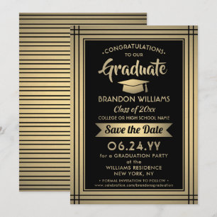 Herzlichen Glückwunsch Black and Gold Stripes Absc Save The Date