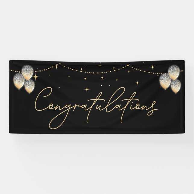 Herzlichen Glückwunsch Black Gold Elegant Banner (Horizontal)