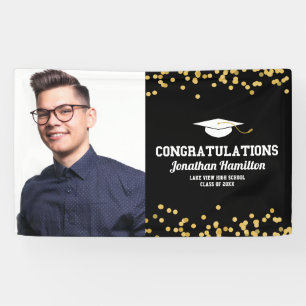 Herzlichen Glückwunsch Black Gold Grad Party Foto Banner