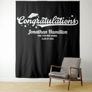 Herzlichen Glückwunsch Black Graduation Party Hint Wandteppich