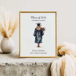 Herzlichen Glückwunsch Blonde Absolventin Rote Ros Poster