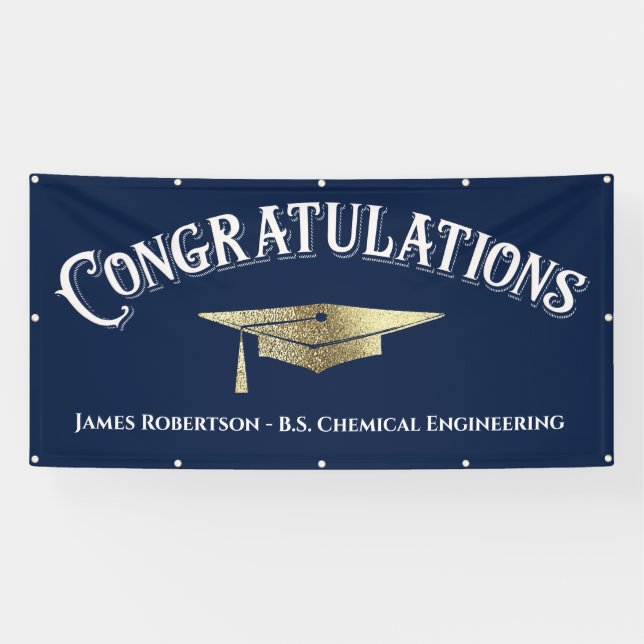 Herzlichen Glückwunsch Blue Gold Abschluss Banner (Horizontal)