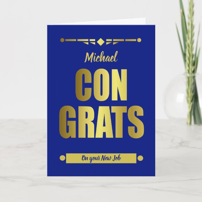 Herzlichen Glückwunsch Blue Gold Typografie Karte (Vorderseite)