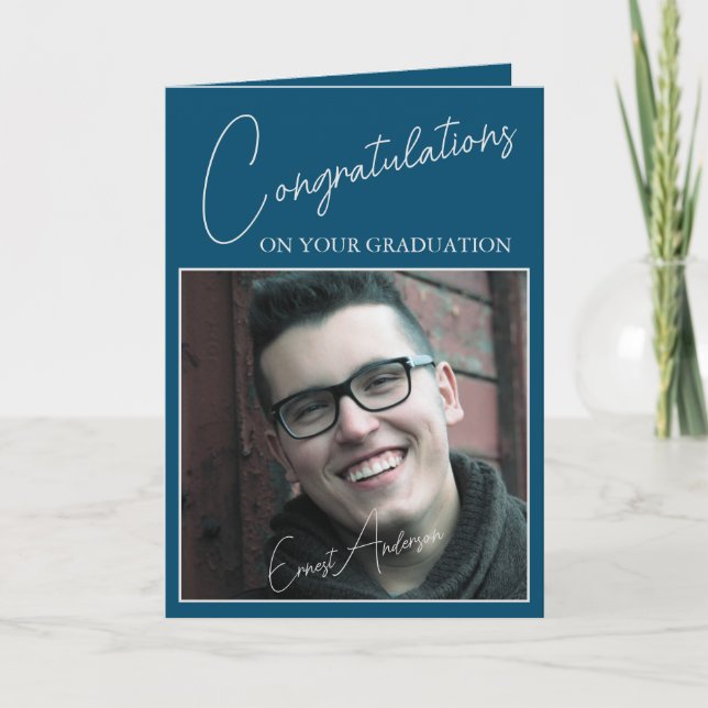 Herzlichen Glückwunsch Blue Graduate Foto Abschlus Karte (Vorderseite)